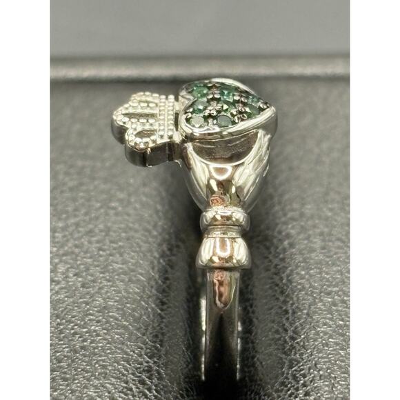 New Condition Sterling Silver Green Cubic Zirconia Ring Claddagh Size 7 - Picture 7 of 11